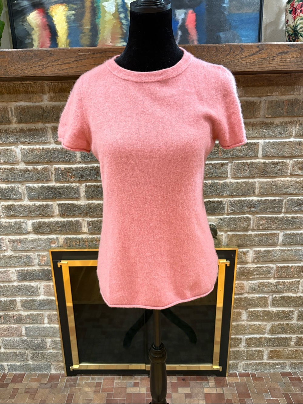 J. Crew Cashmere Crewneck Short Sleeve Sweater in Soft Pink